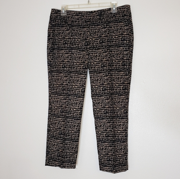 NEW LOFT Marisa Modern  Black Cream Abstract Cropped Pants Stretch Ankle Summer - Picture 1 of 14